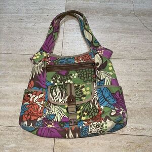 FOSSIL Women's Floral Leather & Canvas Hobo Shoulder Bag/Tote Handbag‎